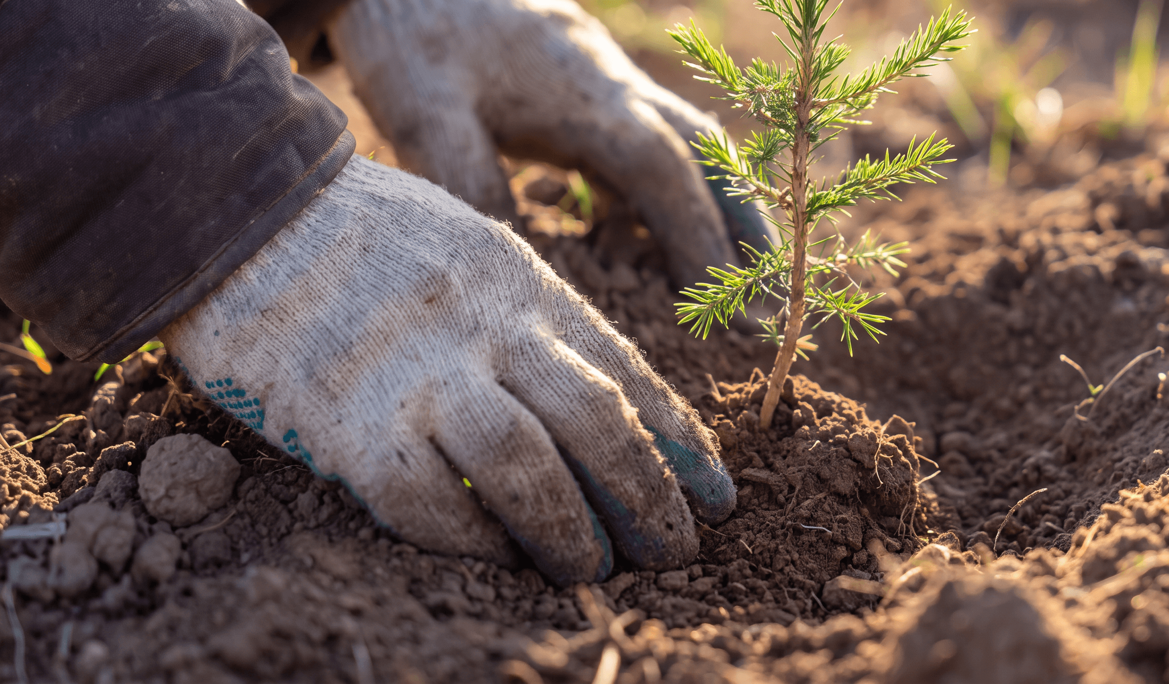 New sapling being planted in the foothills of Mongolian rangelands.